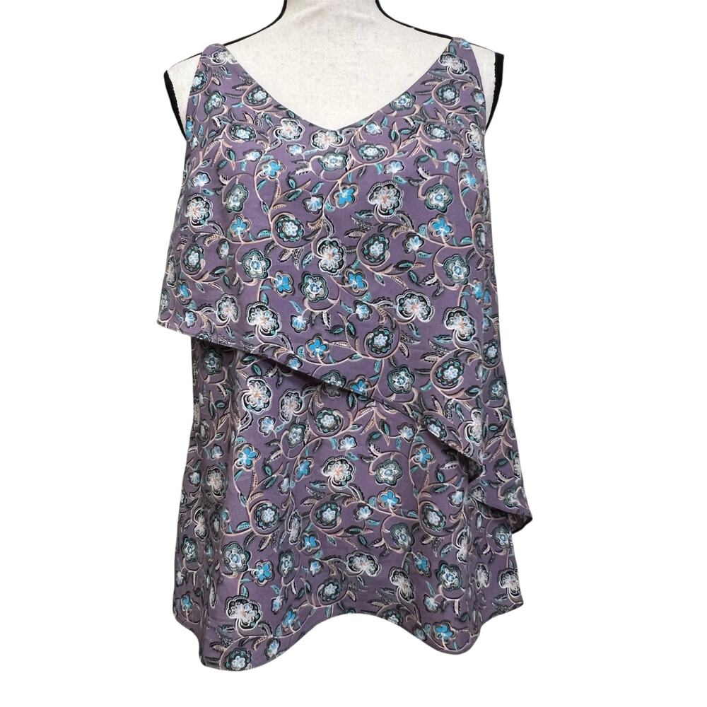 Cabi Floral Layered Tank Top Medium Purple Sleeveless Blouse